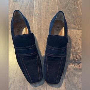 Aquatalia Suede Pumps.  Navy with Brown Stitching.  Size 8